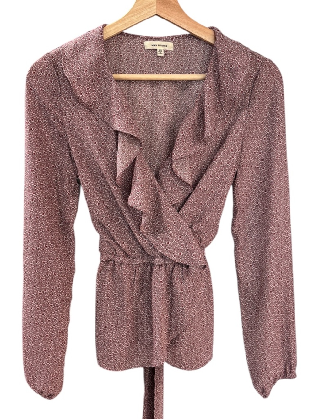 Max Studio Wrap Blouse - Mauve Pink Print Size XS